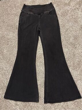 HALARA Flare Black Denim Crossover Size Medium Petite Stretchy
